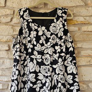Talbots Women Fit & Flare Black & White Floral dress